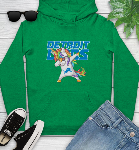 Detroit Lions NFL Football Funny Unicorn Dabbing Sports Youth Hoodie 7