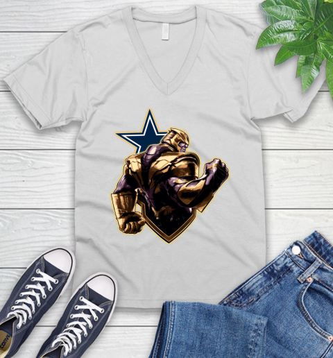 NFL Thanos Avengers Endgame Football Sports Dallas Cowboys V-Neck T-Shirt