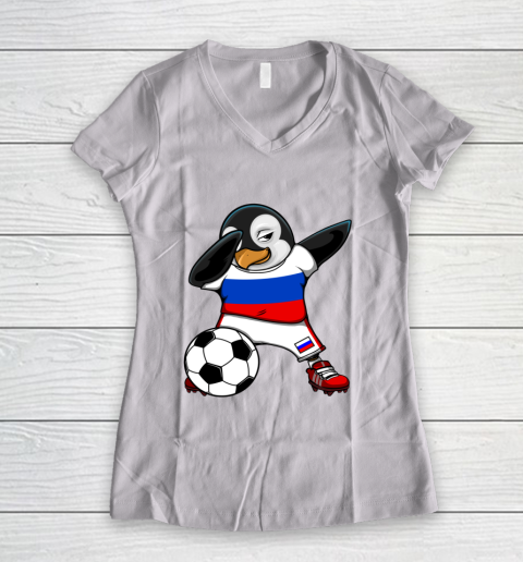 Dabbing Penguin Russia Soccer Fans Jersey Football Lovers Women's V-Neck T-Shirt