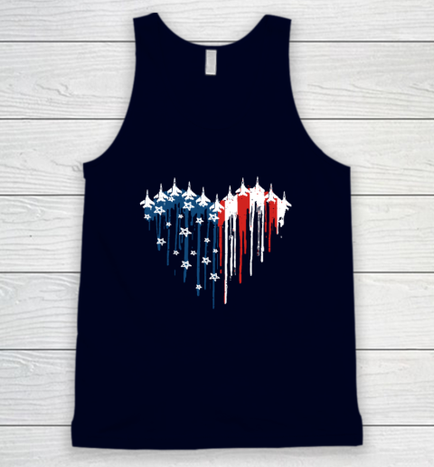 Retro Fighter Jet Airplane American Flag Heart 4th Of July Tank Top 2