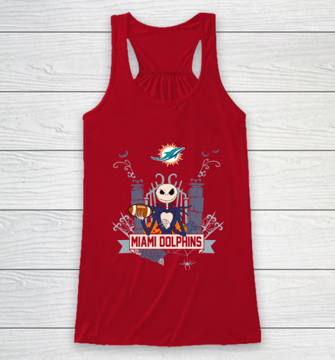 NFL Miami Dolphins Football Jack Skellington Halloween Racerback Tank 4