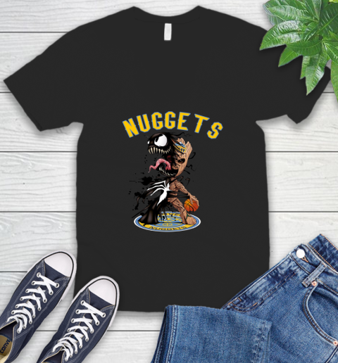 NBA Denver Nuggets Basketball Venom Groot Guardians Of The Galaxy V-Neck T-Shirt 2