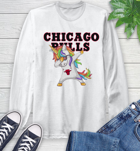 Chicago Bulls NBA Basketball Funny Unicorn Dabbing Sports Long Sleeve T-Shirt