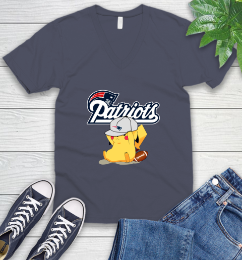NFL Pikachu Football Sports New England Patriots V-Neck T-Shirt 8