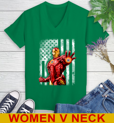 Washington Wizards NBA Basketball Iron Man Avengers American Flag Shirt Women's V-Neck T-Shirt 5