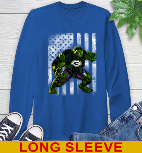 Green Bay Packers Hulk Marvel Avengers NFL Football American Flag Long Sleeve T-Shirt 11
