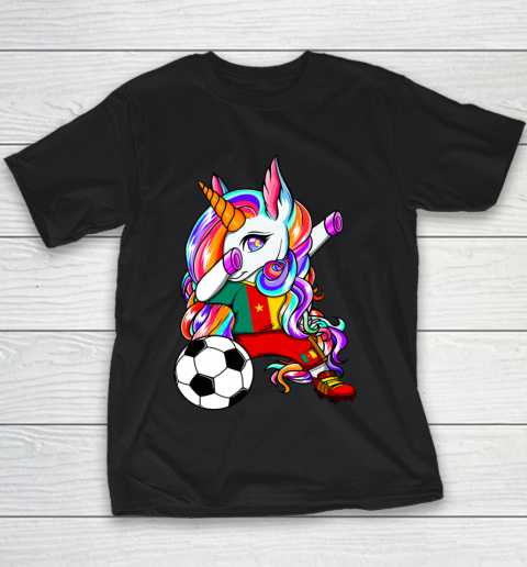 Dabbing Unicorn Cameroon Soccer Fans Jersey Flag Football Youth T-Shirt