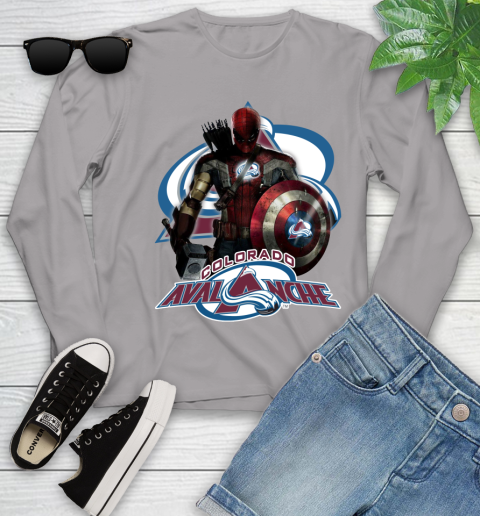NHL Captain America Thor Spider Man Hawkeye Avengers Endgame Hockey Colorado Avalanche Youth Long Sleeve 5
