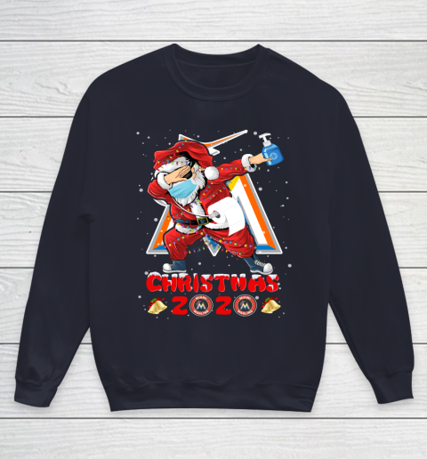 Miami Marlins Funny Santa Claus Dabbing Christmas 2020 MLB Youth Sweatshirt 2