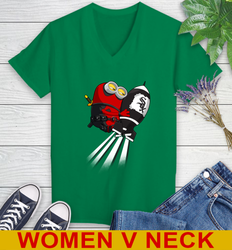 MLB Baseball Chicago White Sox Deadpool Minion Marvel Shirt Women's V-Neck T-Shirt 5