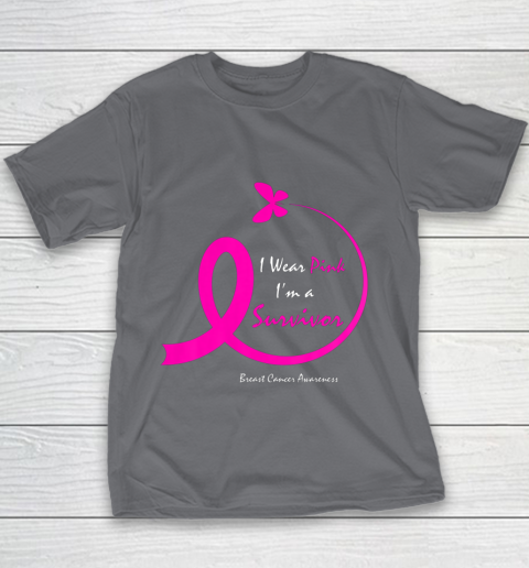 Womens Butterfly I Wear Pink I m A Survivor Breast Cancer Awareness Youth T-Shirt 5