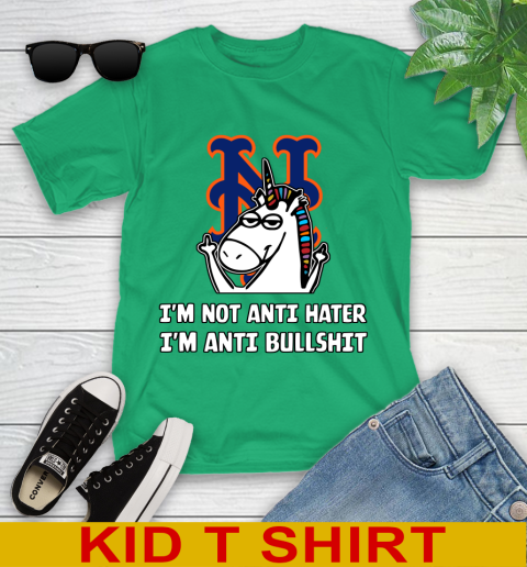 New York Mets MLB Baseball Unicorn I'm Not Anti Hater I'm Anti Bullshit Youth T-Shirt 6