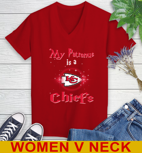 NFL Football Harry Potter My Patronus Is A Kansas City Chiefs Women's V-Neck T-Shirt 10