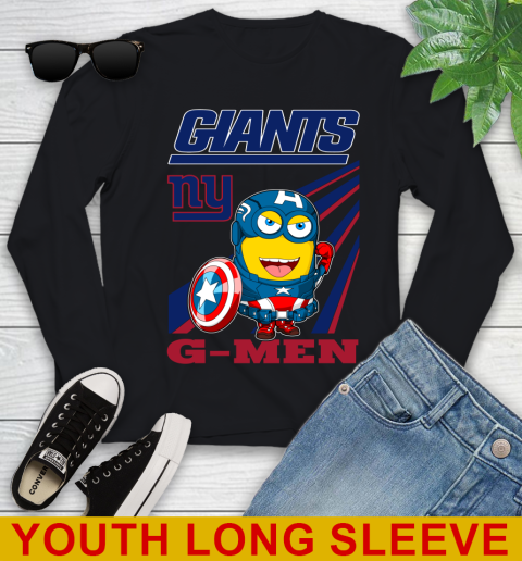 NFL Football New York Giants Captain America Marvel Avengers Minion Shirt Youth Long Sleeve