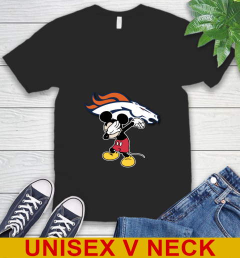 Denver Broncos NFL Football Dabbing Mickey Disney Sports V-Neck T-Shirt 2