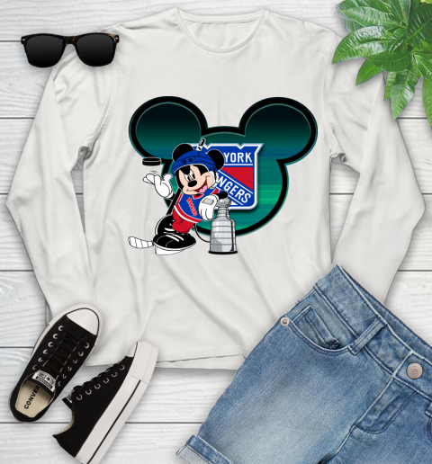 NHL New York Rangers Stanley Cup Mickey Mouse Disney Hockey T Shirt Youth Long Sleeve 12
