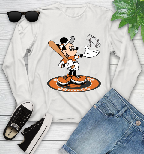 MLB Baseball Baltimore Orioles Cheerful Mickey Disney Shirt Youth Long Sleeve 12