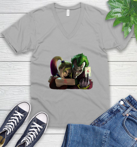 Houston Rockets NBA Basketball Joker Harley Quinn Suicide Squad V-Neck T-Shirt 4