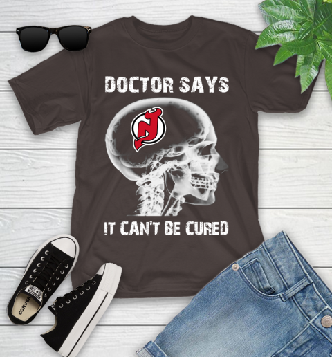 NHL New Jersey Devils Hockey Skull It Can't Be Cured Shirt Youth T-Shirt 6