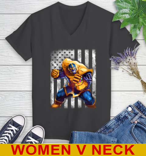 NFL Football New York Giants Thanos Marvel American Flag Shirt Women's V-Neck T-Shirt 9 NFL Football New York Giants Thanos Marvel American Flag Shirt Women's V-Neck T-Shirt - Image 9