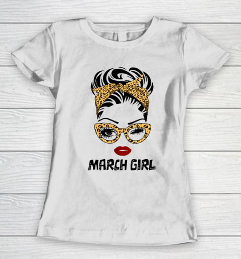 March Girl Woman Face Leopard Print Bandana Wink Eye Birthday Women's T-Shirt