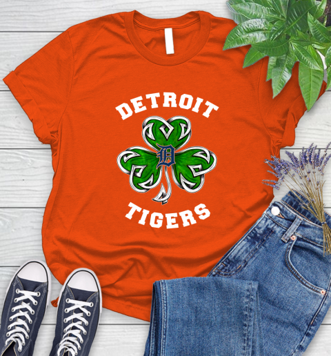MLB Detroit Tigers Three Leaf Clover St Patrick's Day Baseball Sports Women's T-Shirt 3