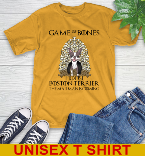 Game of bones house boston terrier dog the mailman is coming tshirt 2