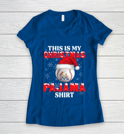 Miami Marlins This Is My Christmas Pajama Shirt MLB Women's V-Neck T-Shirt 7