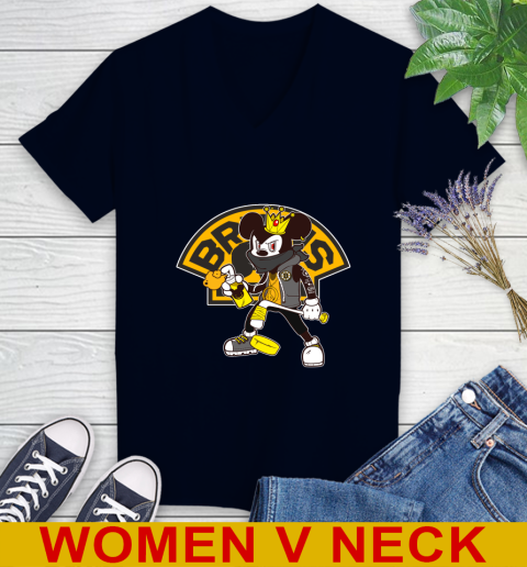 Boston Bruins NHL Hockey Mickey Peace Sign Sports Women's V-Neck T-Shirt 4 Boston Bruins NHL Hockey Mickey Peace Sign Sports Women's V-Neck T-Shirt - Image 4
