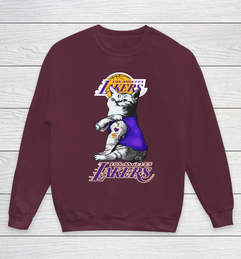 NBA Basketball My Cat Loves Los Angeles Lakers Youth Sweatshirt 4