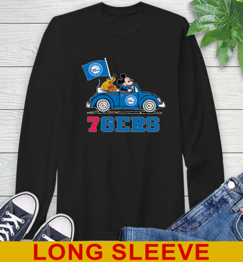 NBA Basketball Philadelphia 76ers Pluto Mickey Driving Disney Shirt Long Sleeve T-Shirt 2