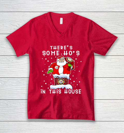 Pittsburgh Steelers Christmas There Is Some Hos In This House Santa Stuck In The Chimney NFL V-Neck T-Shirt 6
