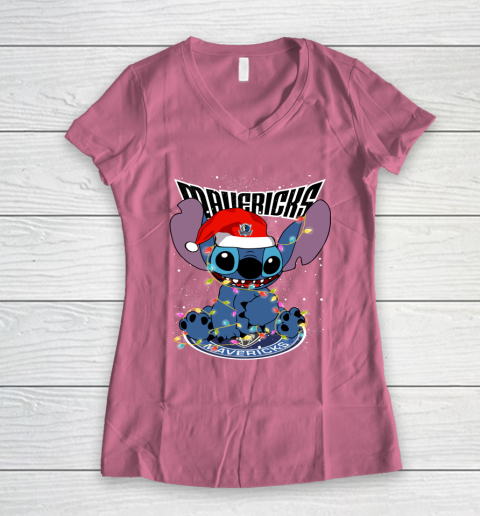 Dallas Mavericks NBA noel stitch Basketball Christmas Women's V-Neck T-Shirt 7