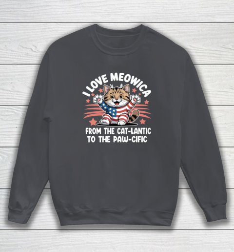 Patriotic Cat I Love Meowica USA Flag 4th of July Funny Cat Lover Sweatshirt 3
