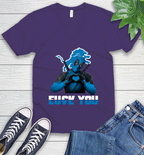 NHL Detroit Lions Deadpool Love You Fuck You Football Sports V-Neck T-Shirt 9