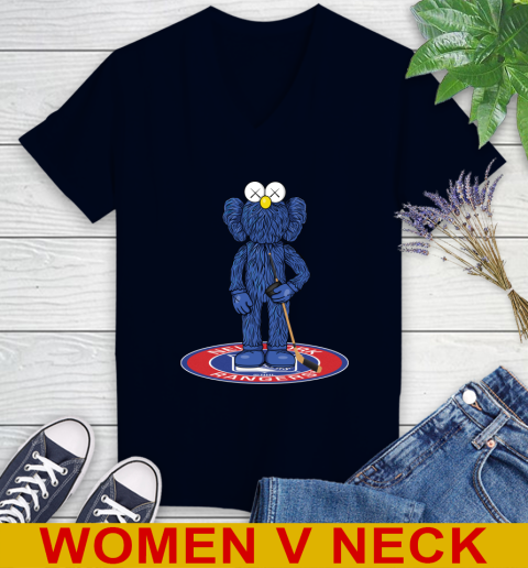 NHL Hockey New York Rangers Kaws Bff Blue Figure Shirt Women's V-Neck T-Shirt 3