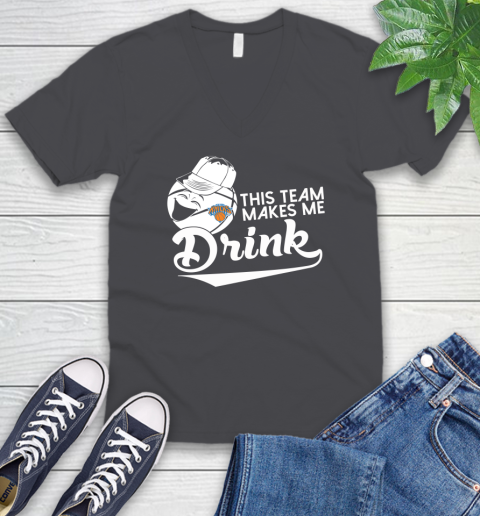 New York Knicks NBA Basketball This Team Makes Me Drink Adoring Fan V-Neck T-Shirt 4