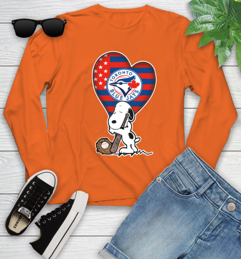 Toronto Blue Jays MLB Baseball The Peanuts Movie Adorable Snoopy Youth Long Sleeve 4