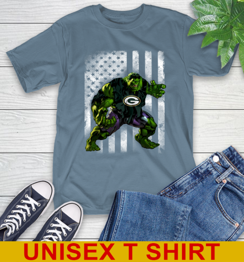 Green Bay Packers Hulk Marvel Avengers NFL Football American Flag T-Shirt 8