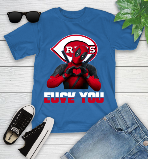 MLB Cincinnati Reds Deadpool Love You Fuck You Baseball Sports Youth T-Shirt 12