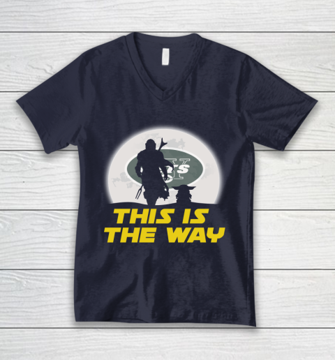 New York Jets NFL Football Star Wars Yoda And Mandalorian This Is The Way V-Neck T-Shirt 2