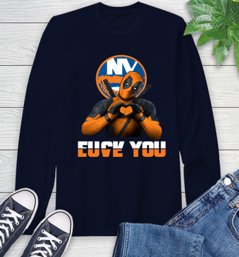 NHL New York Islanders Deadpool Love You Fuck You Hockey Sports Long Sleeve T-Shirt 3