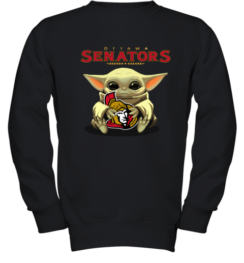 Baby Yoda Hugs The Ottawa Senators Ice Hockey Youth Sweatshirt