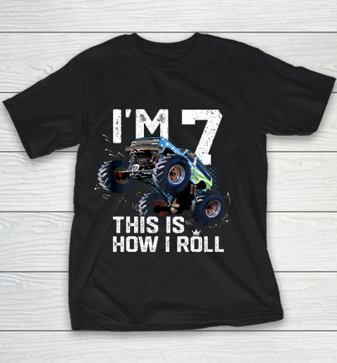 Kids I'm 7 This is How I Roll Monster Truck 7th Birthday Boy Gift 7 Year Old Youth T-Shirt