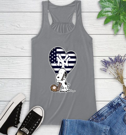 New York Yankees MLB Baseball The Peanuts Movie Adorable Snoopy Racerback Tank - Image 6
