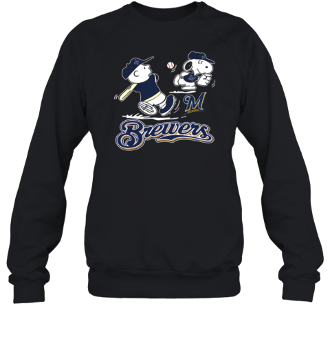 Peanuts Charlie Brown And Snoopy Playing Baseball Milwaukee Brewers Sweatshirt