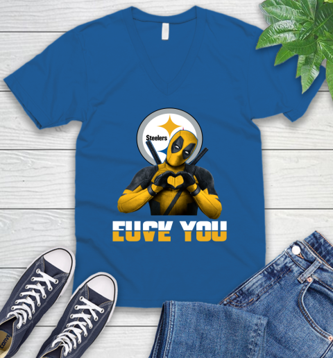 NHL Pittsburgh Steelers Deadpool Love You Fuck You Football Sports V-Neck T-Shirt 5