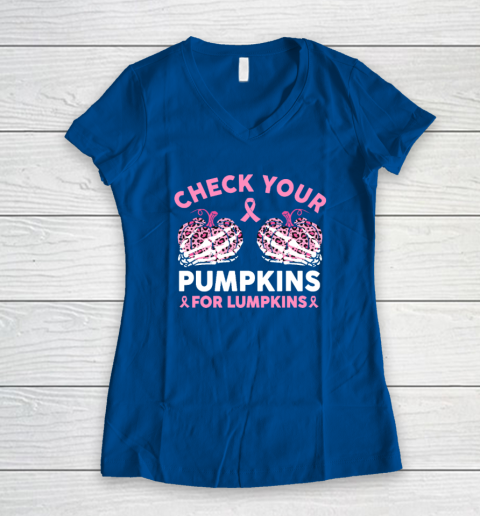 Check Your Pumpkins Breast Cancer Awareness Halloween Women's V-Neck T-Shirt 5