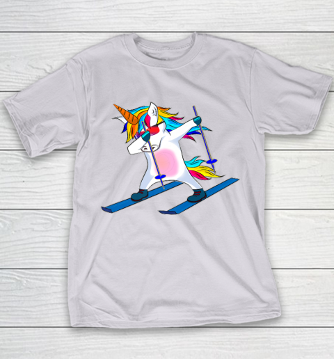 Skiing Unicorn Dabbing Funny Gift Youth T-Shirt 4