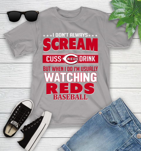 Cincinnati Reds MLB I Scream Cuss Drink When I'm Watching My Team Youth T-Shirt 4